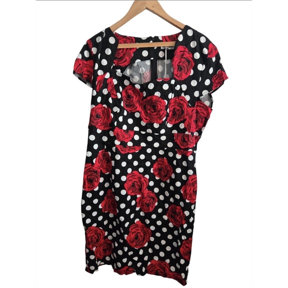 GRACE KARIN Women's Vintage Rose Polka Dot Sheath Dress NWT Retro Rockabilly XXL